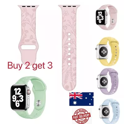 $9.99 • Buy For Apple Watch Flower Print Band IWatch Sports Silicone Strap 38/40 42/44/45mm
