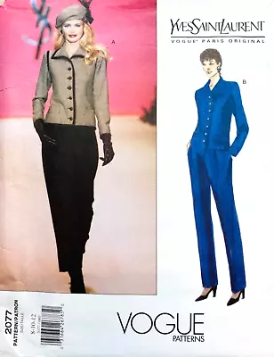 RARE 90s VOGUE 2077 YVES SAINT LAURENT SIZES 8 10 12 LINED JACKET PANTS UC/FF • $33.74