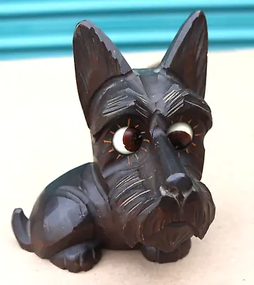 Vintage Oswald Scottie Terrier Schnauzer Dog Moving Eye Clock Carved Wood German • $650