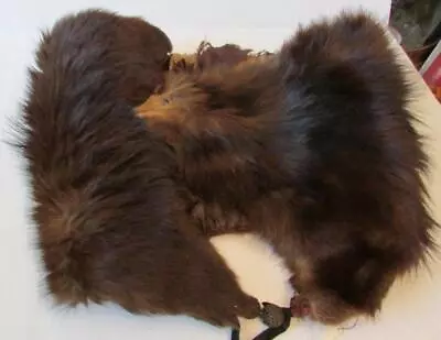 Vintage Fur Stole/wrap-brown-crocheted Clips-satin Lining Deteriorated-crafts • $9