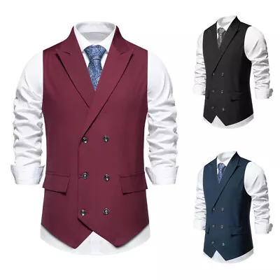 Fashion Men's Business Work Vest Double Breasted Dress Party Waistcoat Tank Tops • $28.70