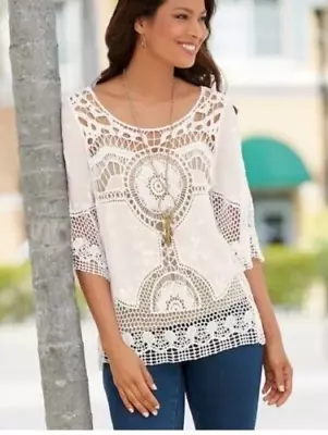 Plus Size 1X-2X Crochet Lace Medallion Blouse Top Monroe And Main New Runs Small • $12.79