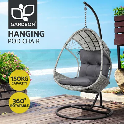 Gardeon Outdoor Egg Swing Chair Wicker Furniture Pod Stand Armrest Light Grey • $219.95