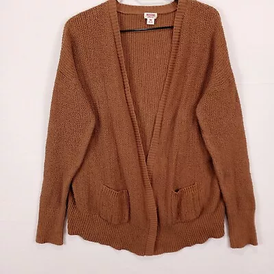 Mossimo Plus 2XL Open Cardigan Sweater Brown Pocket Cotton Blend Long Sleeve • $10.93