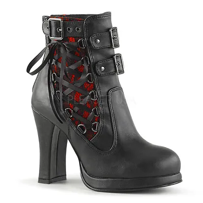 Black Red Lace Corset Ankle Boots Steampunk Goth Lolita Victorian Shoes Demonia • $91.95