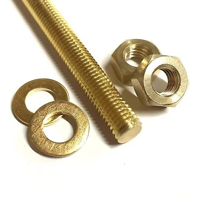 £3.79 • Buy M3-M10 Brass Threaded Bar + FULL NUTS + WASHERS - Rod Studding 3,4,6,8 And 10mm