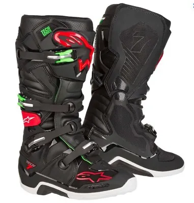 Alpinestars Tech 7 Men Motorcross ATV MX Offroad Boots 10 Black Red Green • $650.90