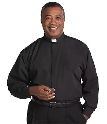 Men's Tab Collar Clergy Preacher Clerical Priest Shirt Long Sleeves *BLACK*  • $29.95