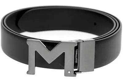 Montblanc M Buckle Black 35mm Reversible Leather Belt 129445 • $365