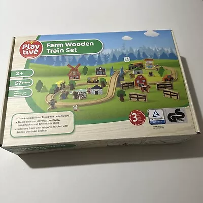 New Playtive Kids Children’s 57 Piece Wooden Farm Yard Train Tack Set • £40