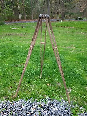 Vintage Wooden Tripod Surveyor Level  Transit Tripod RePurpose Camera Has Cracks • $165