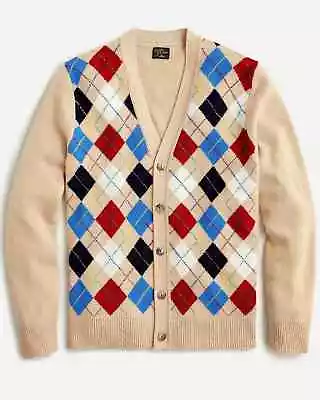 J. CREW Men's Limited-Edition Cashmere Cardigan Sweater Heather Straw Argyle NWT • $237.49