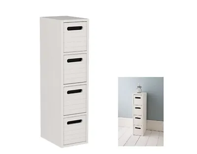 White Slimline Bathroom Storage Cabinet Narrow 4 Drawer Storage Unit • £38.99
