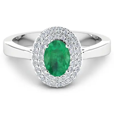 £442.68 • Buy Natural Emerald (.70ct AA Zambia) 14k White Gold Diamond Ring 7 May Birthstone