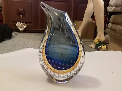 Vintage ? Murano Sommerso Glass Vase Controlled Bubble Glass Blue Yellow • $120