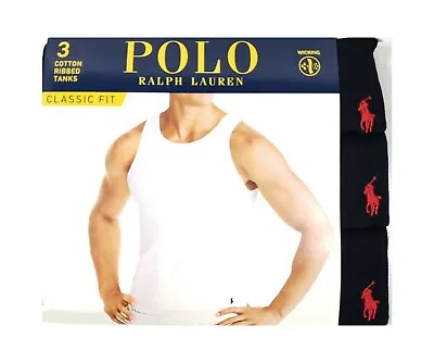 Polo Ralph Lauren Black Cotton Ribbed Moisture Wicking Classic Fit Tank 3 Pack • $27.99