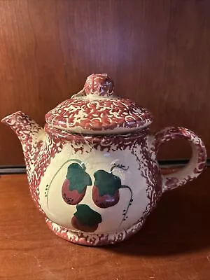 Vintage Ceramic Red Sponge Ware Strawberry Pattern 4 Cup Ceramic Teapot • $18.99