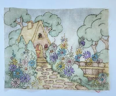 VTG Tinted Embroidered Wall Art CottageCore Decor Floral Garden Path Vogart READ • $75