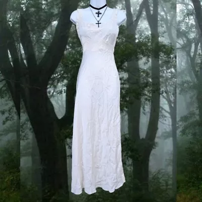 Vintage 1940s Slip Silk Night Gown Lace Cottage Fairy Lace Dress • $130