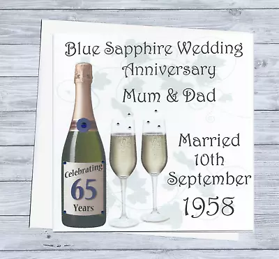 £3.35 • Buy Handmade Personalised Blue Sapphire 65th Wedding Anniversary Card ANY NAMES