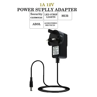 AC/DC 12V 1A 1000mA 100-240V AC 50/60Hz UK POWER SUPPLY ADAPTER CHARGER MAINS UK • £6.75