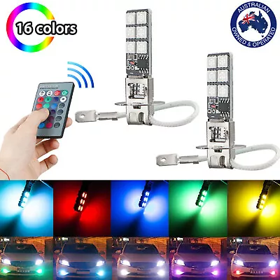 2x H3 5050 RGB LED 12SMD Auto Car Headlight Fog Light Lamp Bulb W/Remote Control • $14.69