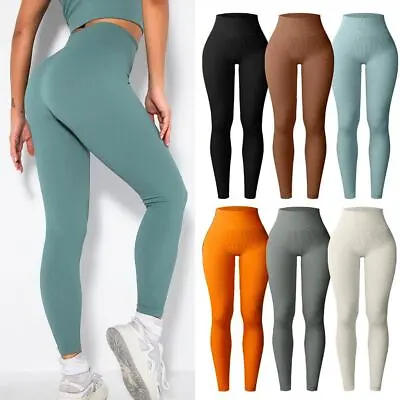 Women's High Waist Seamless Thick Ribbed Stretchy Leggings Jogging Bottom Pants • £13.99