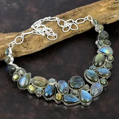 Labradorite Gemstone 925 Sterling Silver Jewelry Charm Necklace 18  M297 • £43.27