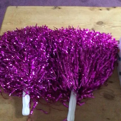 One Pair Of Pink Metallic Handheld Pom Poms For Cheerleading Or Dance. • £4