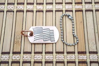 Steel Flame  American Flag  Dog Tag W/Jump Ring & Bead Chain #1 • $80