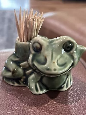Vintage Ceramic Frog Green Toothpick Holder • $9.99