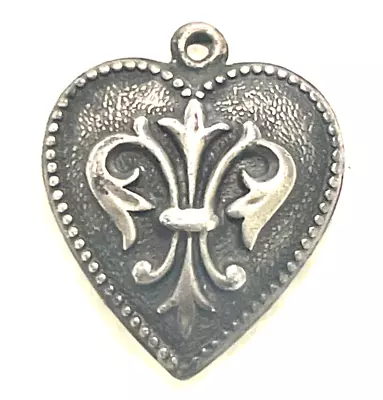 Vtg Antique Sterling Silver Puffy Heart Charm Naomi FLEUR DE LES NEW ORLEANS. LA • $15