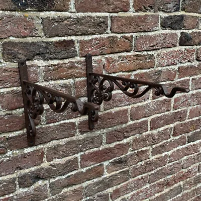 Set Of 2 Cast Iron Wall Bracket Garden Hanging Basket Planter Hook (35cm) • £14.99