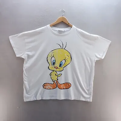 Looney Tunes T Shirt XL 18-20 White Graphic Print Tweety Short Sleeve Cotton • £8.09