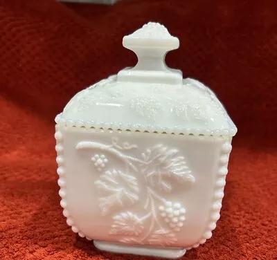 Westmoreland Milk Glass Covered Candy Dish Paneled Grape Pattern WG Mark • $14.97