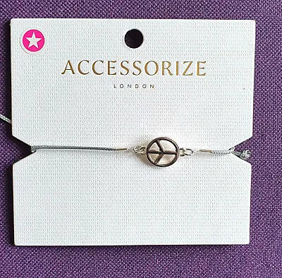 £4.69 • Buy  Accessorize, Silver Tone Peace Symbol Drawstring Bracelet