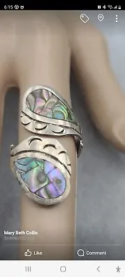 Vintage Sterling Silver Vibrant Abalone Shell Ring Mexico Mexican Size 6 • $42.46