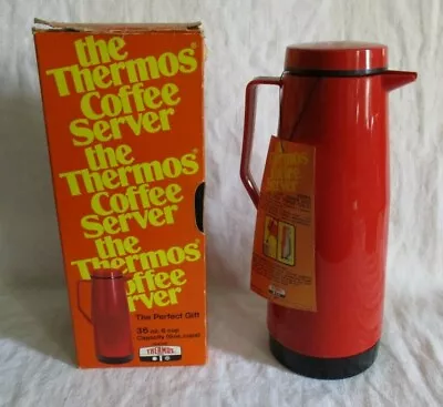 Vintage 90Q Thermos Red Coffee Server 36 Oz Insulated Carafe Box Hot Or Cold • $18.74