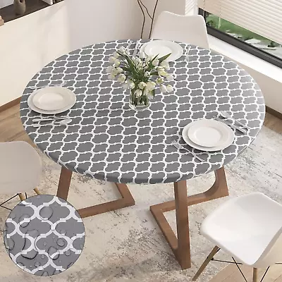 Vinyl Fitted Tablecloth With Elastic Edge-Waterproof Round Table Cover With Flan • $11.76