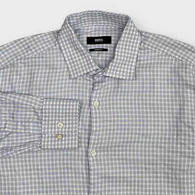 $138 Hugo Boss Mens 15 ½ Sharp Fit Gingham Check Plaid Oxford Shirt Long Sleeve • $26
