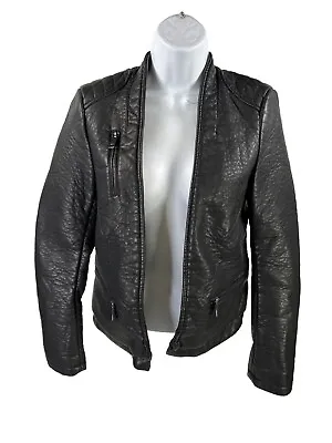 Zara Basic Women's Black Faux Leather Long Sleeve Open Moto Jacket - S • $15.98