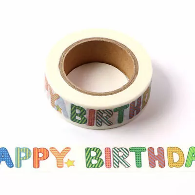 White Happy Birthday Decorative Washi Tape Multi Colour Letters 15mm X 10m • £3.52