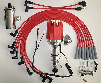 $249.95 • Buy Small Cap Red FORD FE 390 427 428 HEI Distributor + Chrome Coil+Spark Plug Wires