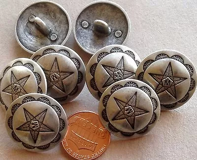 8 Brushed Silver Tone Metal Shank Buttons Domed Star 7/8  23mm 7393 • $8.99