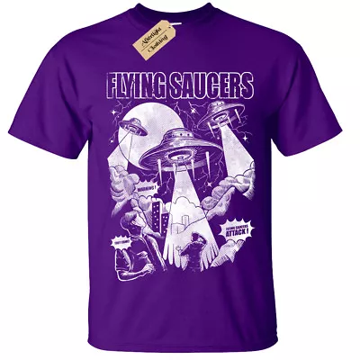 FLYING SAUCERS T-Shirt Mens Retro Alien Invasion Ufo Comic • £12.95