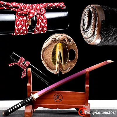 Snake Wakizashi 9260 Spring Steel Purple/Red Blade Japanese Samurai Battle Sword • $115