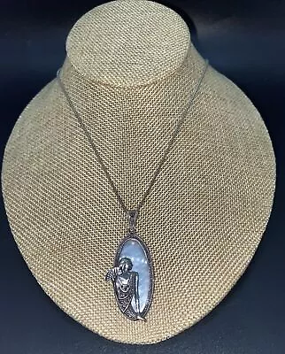 Vintage Sterling Silver Marcasite Bail Pendant Art Deco Woman Fan Pearl Necklace • $65