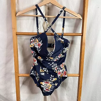 Seafolly Swimsuit Womens 10 Blue Floral Sleeveless One Piece Swimwear • $17.95