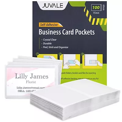 100 Pack Clear Pocket Business Card Holders Bulk Self-Adhesive Sleeves 3.75x2  • $15.49