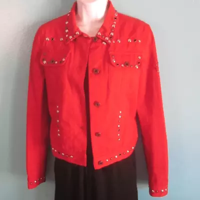 Moschino Womens Size 6 Cheap & Chic Red Embellished Cropped Jacket Made In Italy • $148